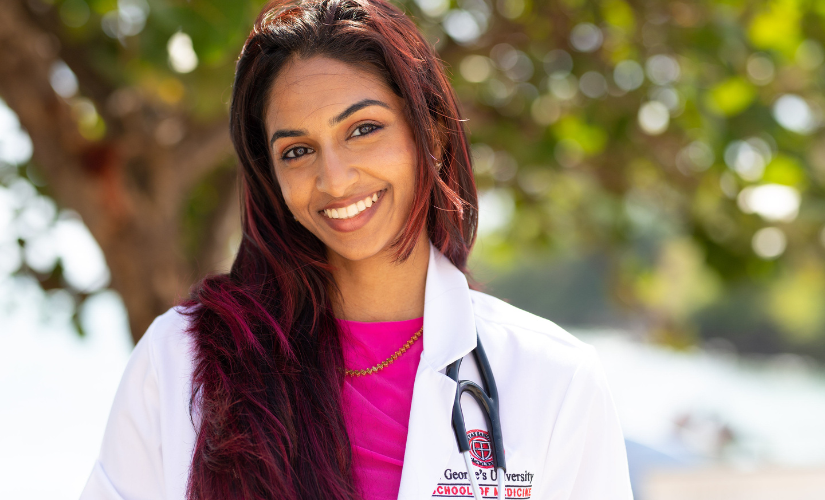 Student celebrating White Coat Ceremony