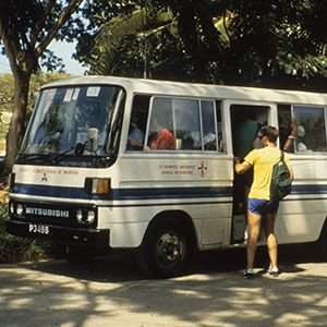 SGU History - student boarding bus