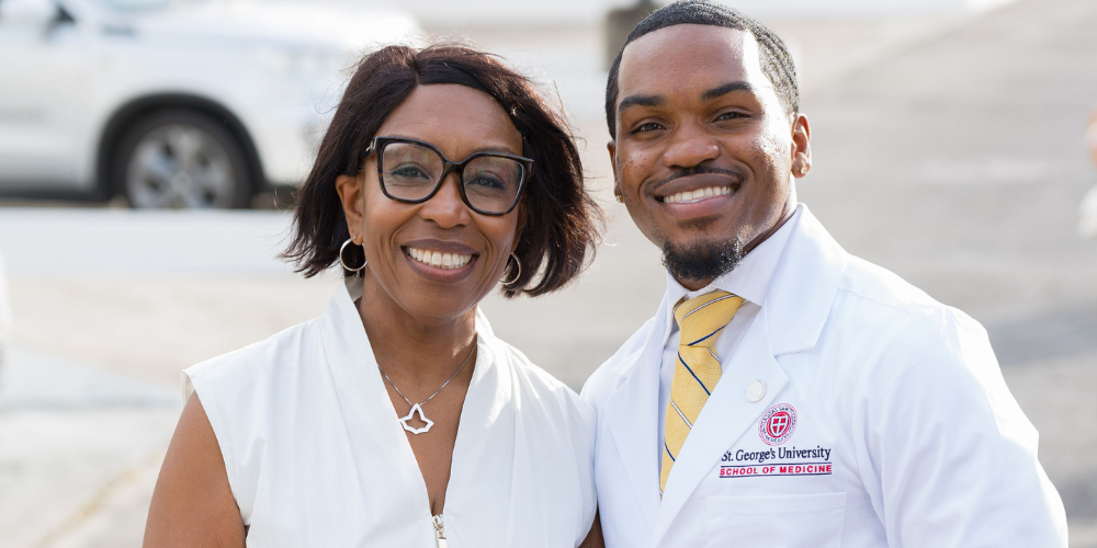 April Term 1 student, Joshua White and his mom, Dr. Dawna Dilworth at the School of Medicine White Coat Ceremony 2026