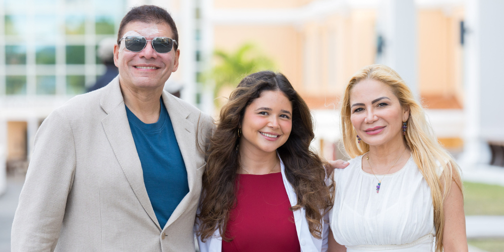 April Term 1 student, Mariana Quintero and her parents at the School of Medicine White Coat Ceremony 2026