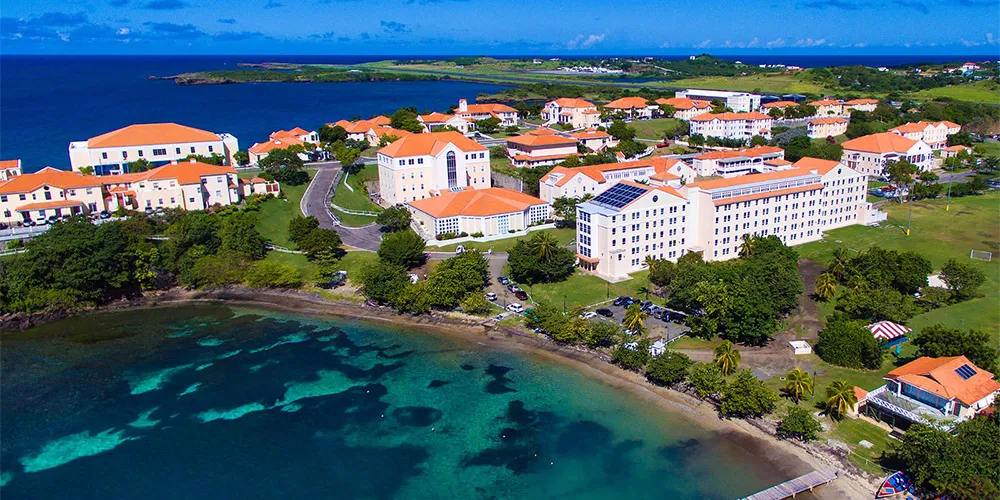 Aerial shot of SGU campus in Grenada