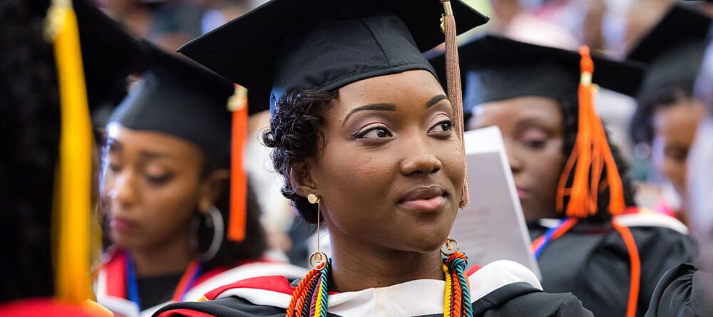 An SGU medical student looks on confidently during an SGU commencement