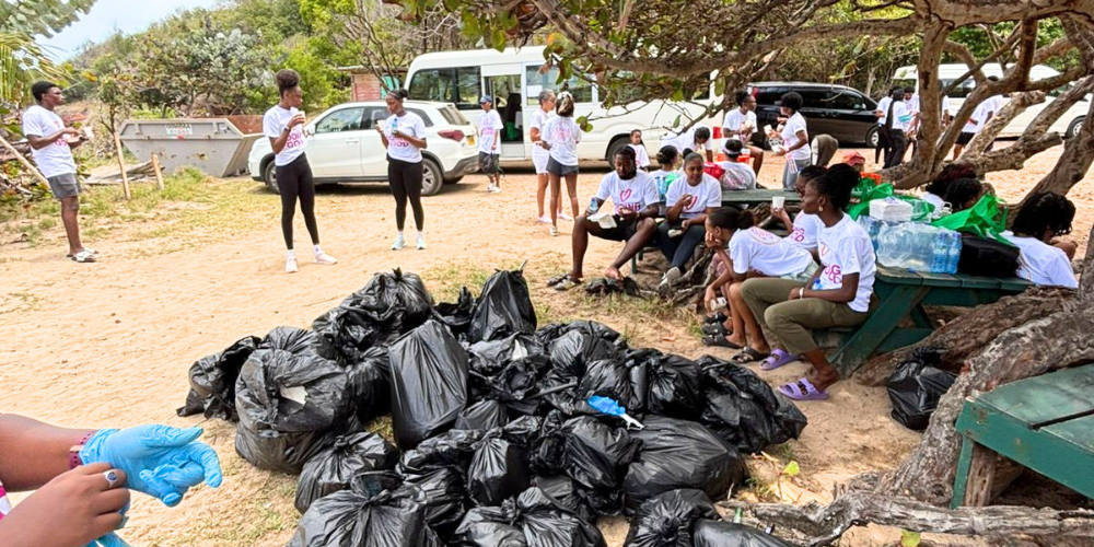 SGU ECO students at their biannual clean up initiative at Levera Beach