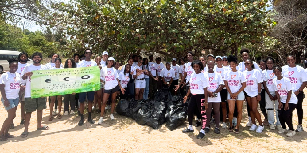 SGU ECO students at their biannual clean up initiative at Levera Beach