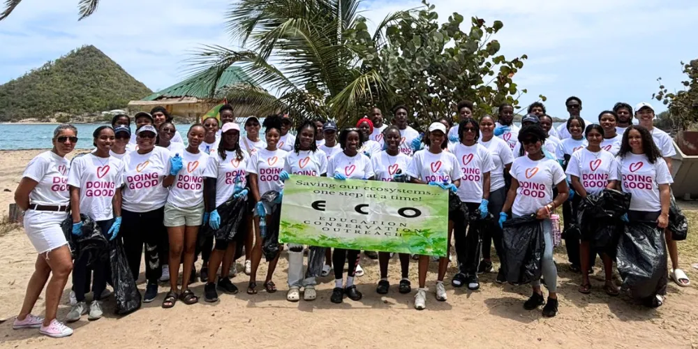 SGU ECO students at their biannual clean up initiative at Levera Beach