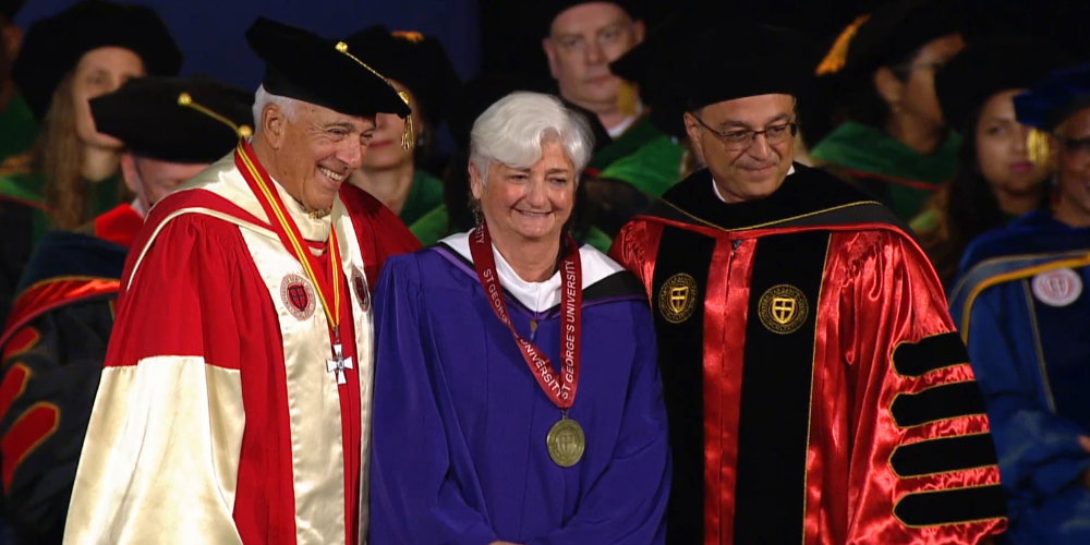 Peggy Lambert receives her distinguished service medal