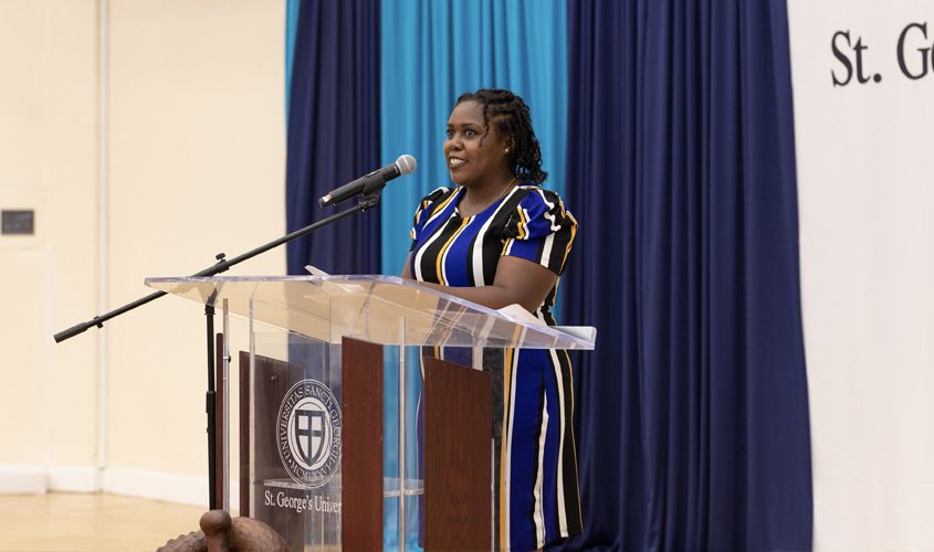 Master of ceremonies, Dr. Shekinah Morris, DVM/MSc ’20, knew all too well how the incoming class of vet students felt—having sat in those same seats during her own ceremony seven years ago.