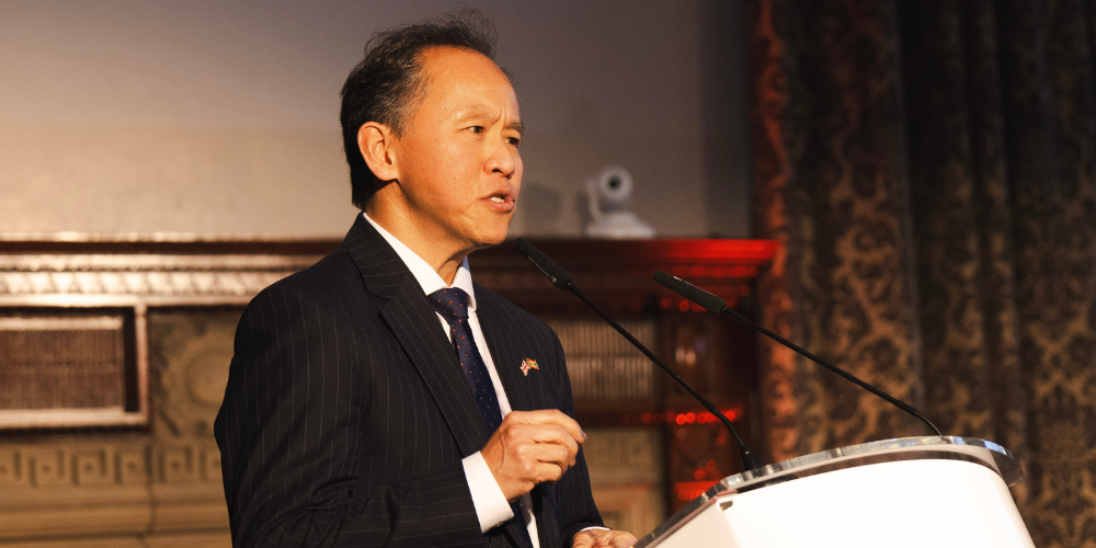 Dr. Jimmy Chong, UK associate chair for internal medicine and director of medical education at St. George’s University at the Spring 2026 Northumbria University SOM White Coat Ceremony