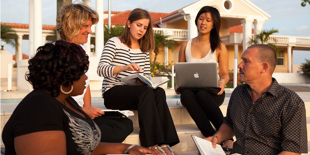 Students studying on campus