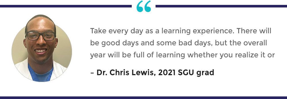 Pull quote from SGU grad Dr. Chris Lewis