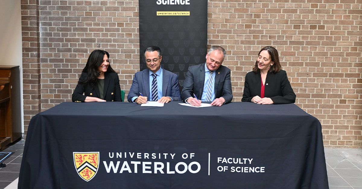 From left to right: Laura Bruno, vice-president, student recruitment at SGU; Dr. Marios Loukas, dean of the School of Medicine at SGU; Dr. Chris Houser, dean of the Faculty of Science at Waterloo; Dr. Laura Deakin, associate dean for teaching and learning, Faculty of Science at Waterloo. (Photo courtesy of University of Waterloo)